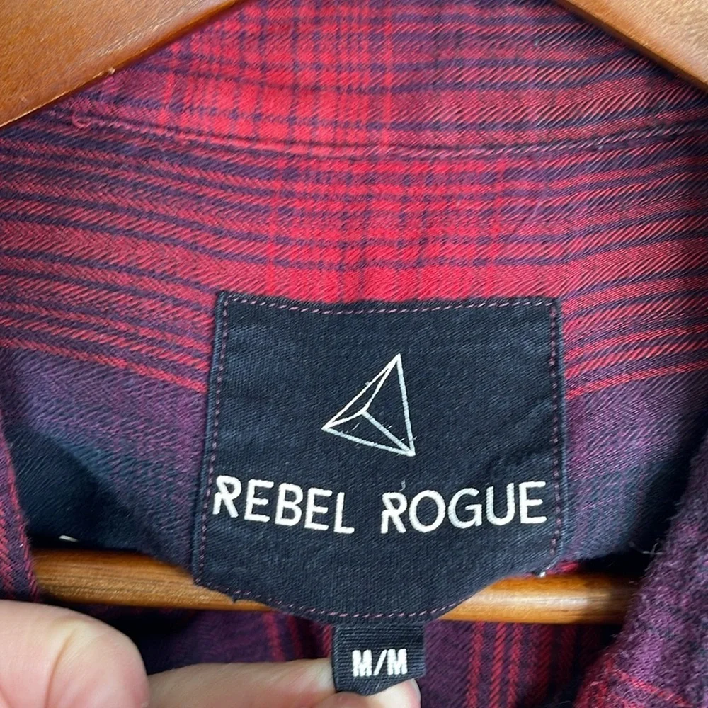 REBEL ROGUE Plaid Brushed Cotton Button Up Shirt Magenta Purple Black Size M - Picture 8 of 13